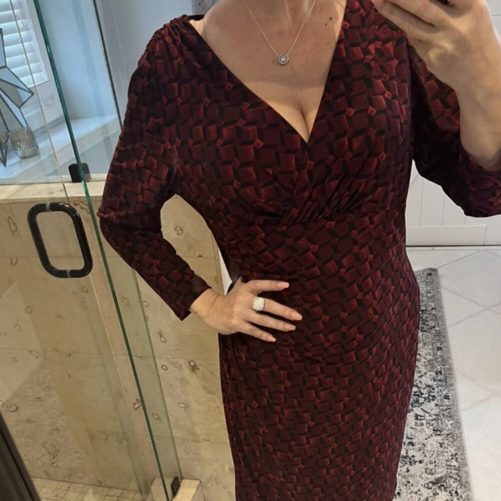Ralph Lauren Faux Wrap Dress | Burgundy Geometric Print | Size 12